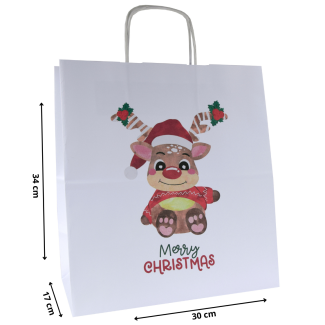 Torba papierowa z nadrukiem reniferek BI 30x17x34/ święta Boże Narodzenie Mikołaj