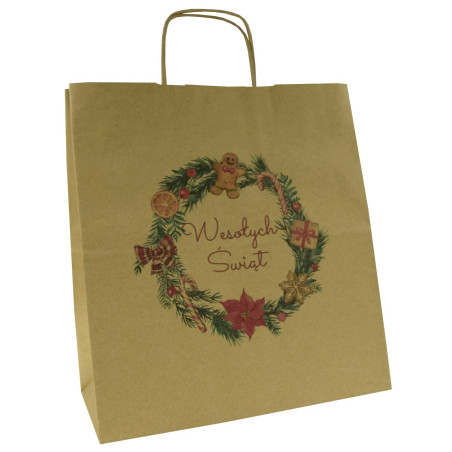 Torba papierowa z nadrukiem stroik BR 30x17x34/ święta Boże Narodzenie Mikołaj