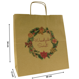 Torba papierowa z nadrukiem stroik BR 30x17x34/ święta Boże Narodzenie Mikołaj