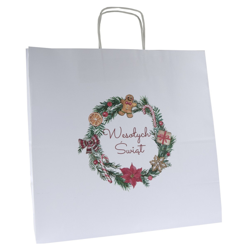 Torba papierowa z nadrukiem stroik BI 40x18x39/ święta Boże Narodzenie Mikołaj