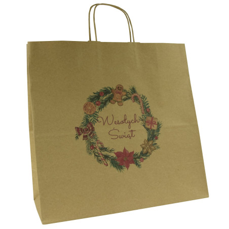 Torba papierowa z nadrukiem stroik BR 40x18x39/ święta Boże Narodzenie Mikołaj