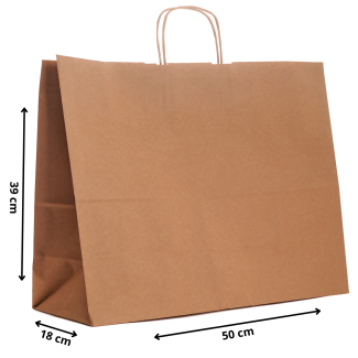 Torby papierowe eko BRĄZOWA 50x18x39 cm / 1 szt / TORBA duża na zakupy pojemne TOREBKI do sklepu z uchwytem skręcanym