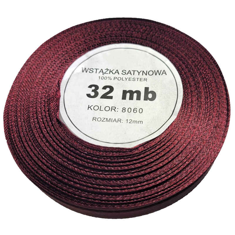 wstążka satynowa WS 8060 burgund 12mm rolka 32mb 1 szt