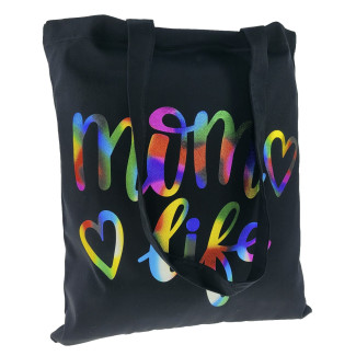 Torba bawełniana czarna 220g z nadrukiem MOM LIFE na dzień mamy
